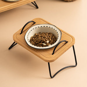 Elevate Your Pet's Dining Experience with Our Wooden Stand Ceramic Feeding Bowl