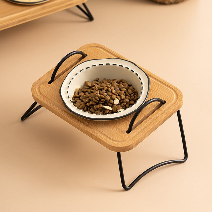 Elevate Your Pet's Dining Experience with Our Wooden Stand Ceramic Feeding Bowl
